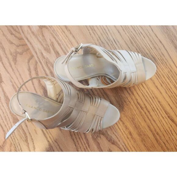 Franco Sarto Leather nude cork wedge high heel sandals - Picture 5 of 13